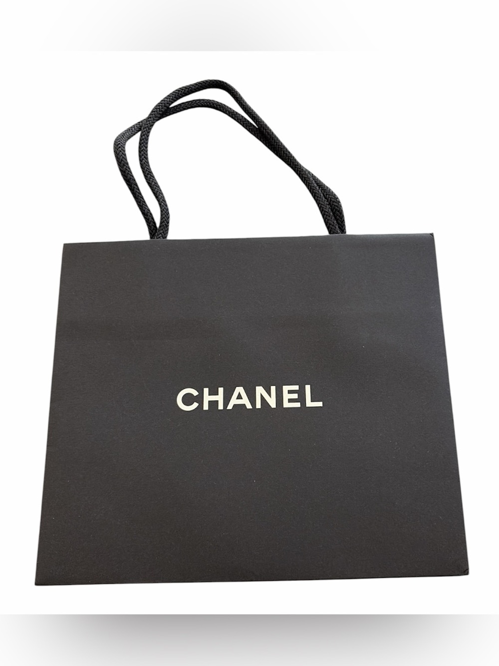 CHANEL Black Shopping Bag with White Logo